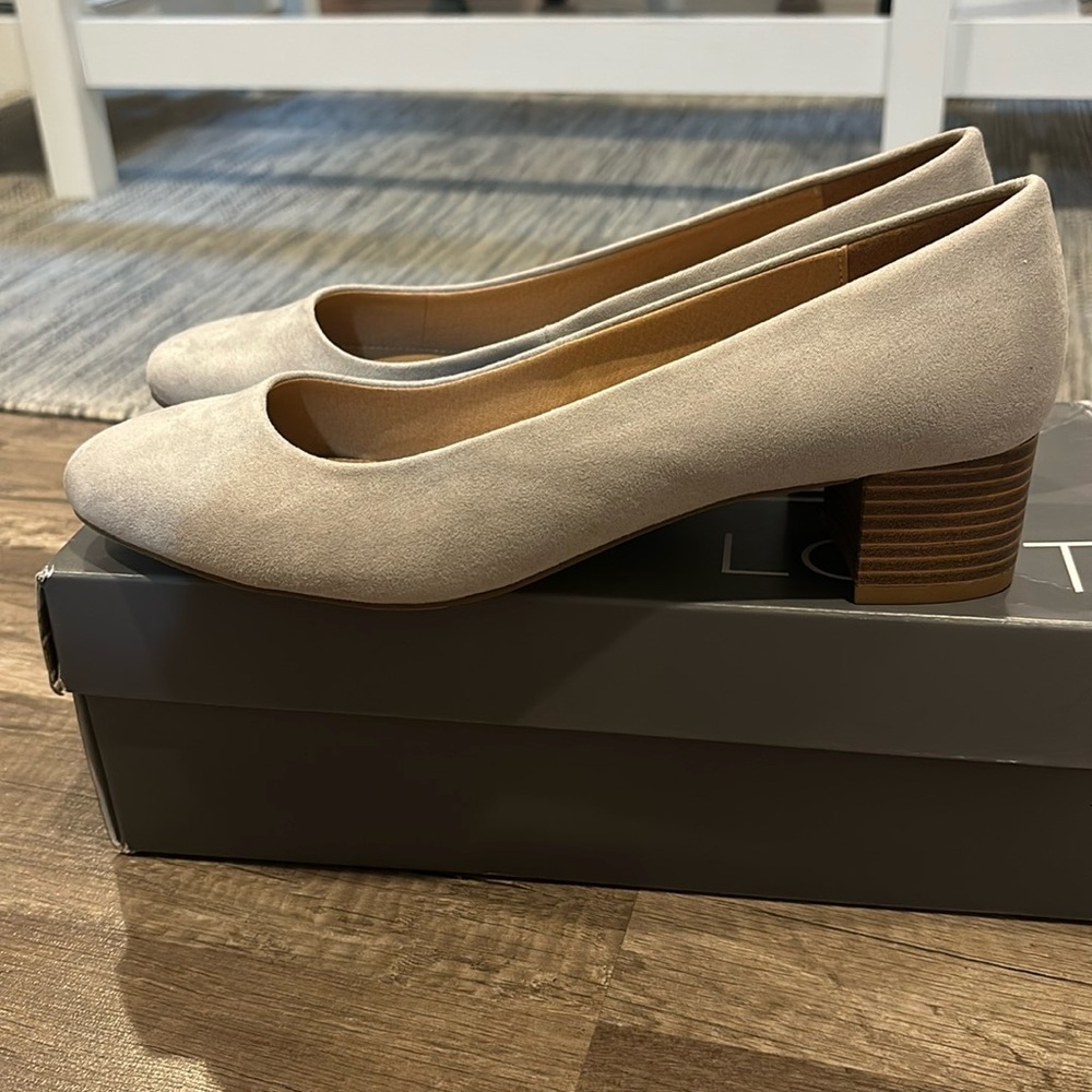The Loft, Brand new, grey suede, block heel shoes. Size 9